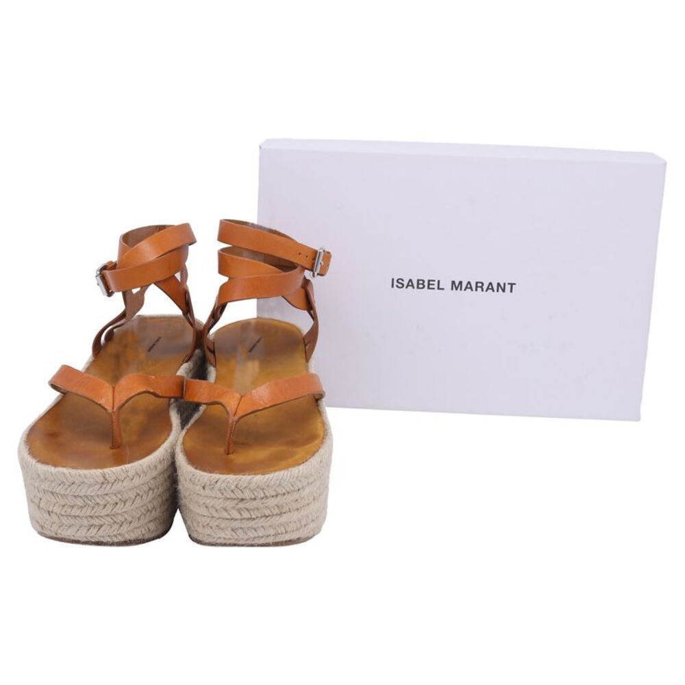 Isabel Marant Thong Ankle Strap Espadrille Wedge Sandals in Brown Leather - Picture 6 of 8